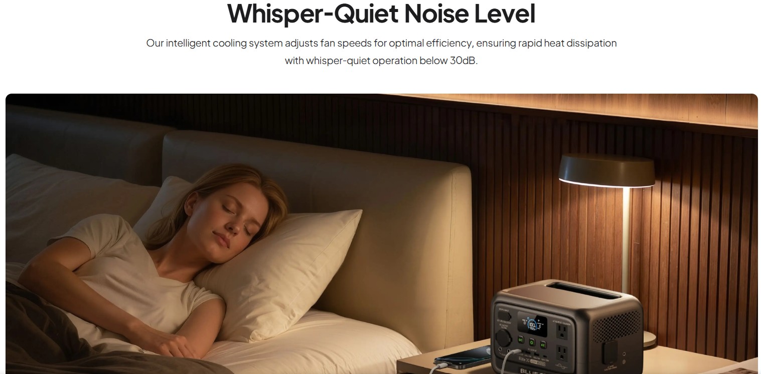 BLUETTI Elite 30 V2 30dB ultra sessiz çalışma taşınabilir güç istasyonu gece kullanımı