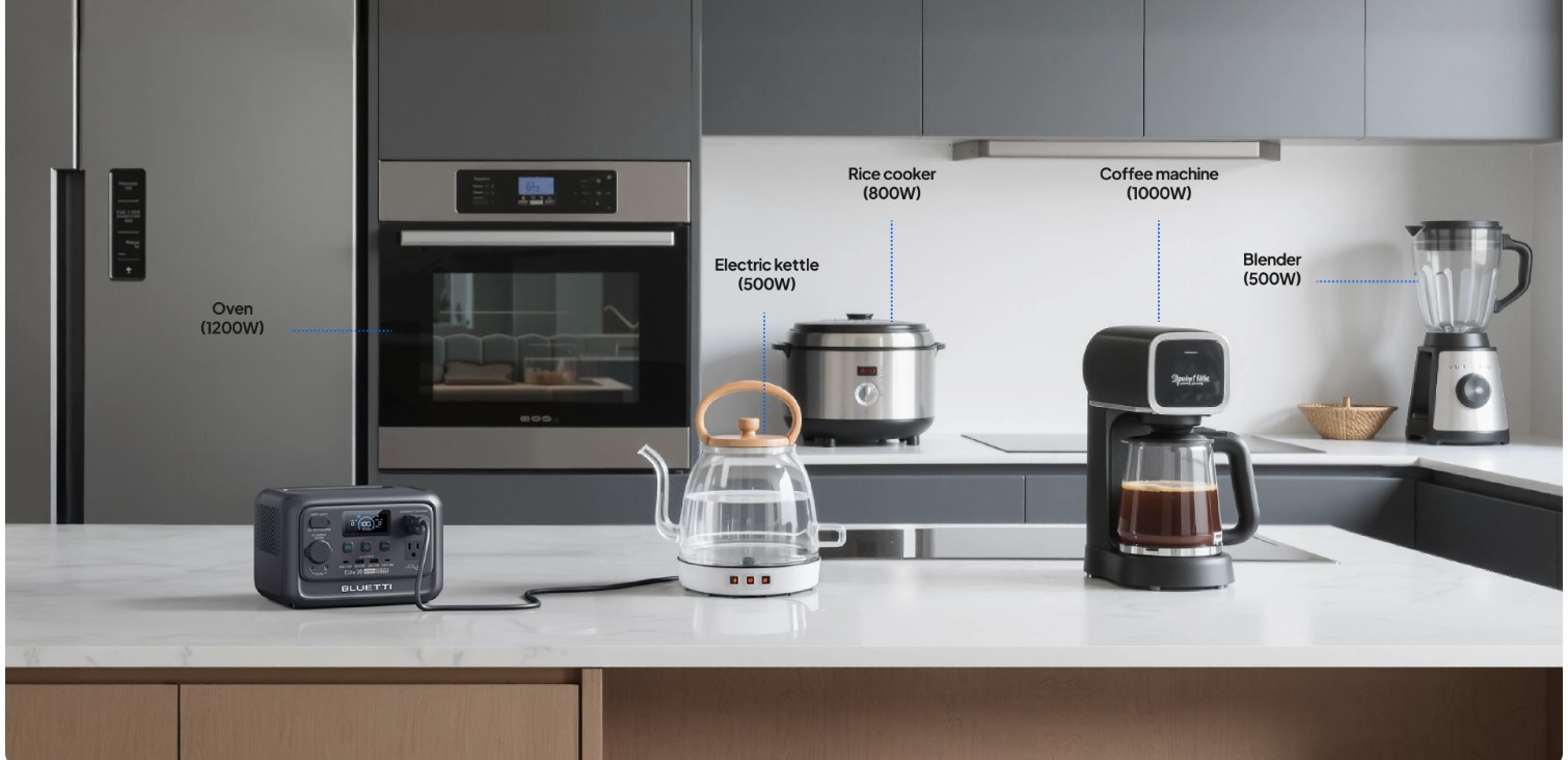 BLUETTI Elite 30 V2 kahve makinesi kettle blender çalıştıran taşınabilir güç istasyonu