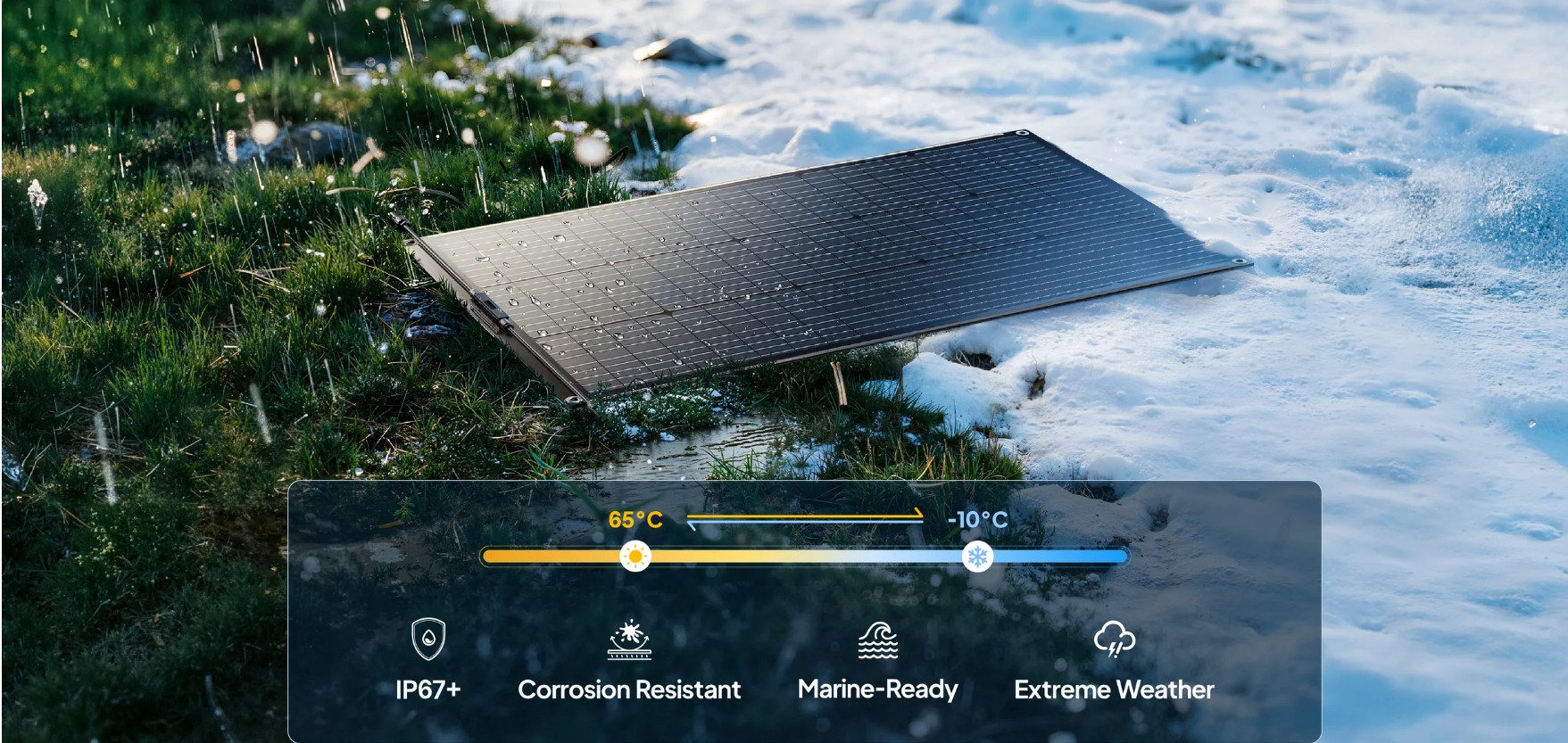 BLUETTI PV100 FX IP67 suya ve toza dayanıklı esnek güneş paneli zorlu hava koşullarına uygun