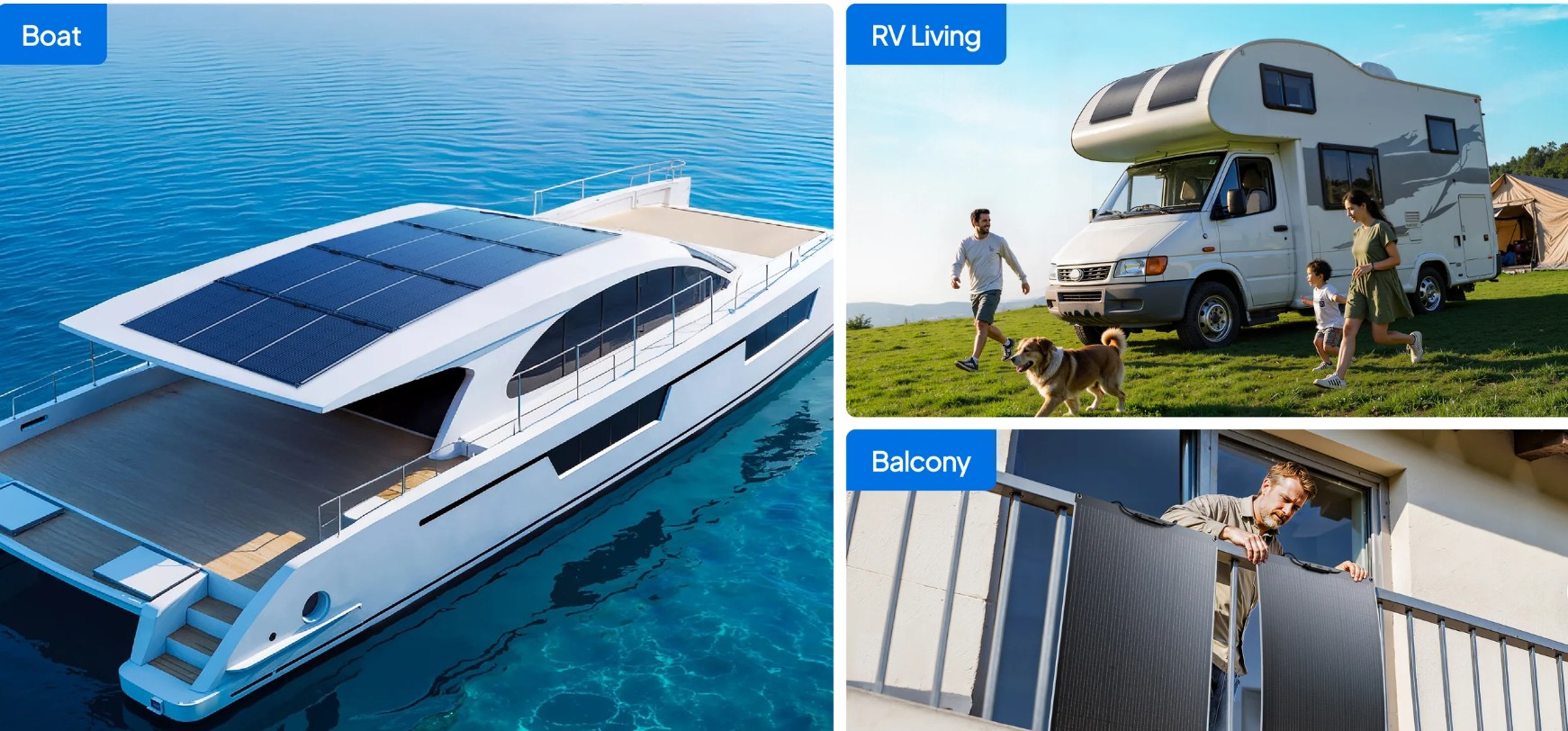 BLUETTI PV100 FX esnek güneş paneli tekne karavan ve balkon güneş enerjisi sistemleri için kullanım